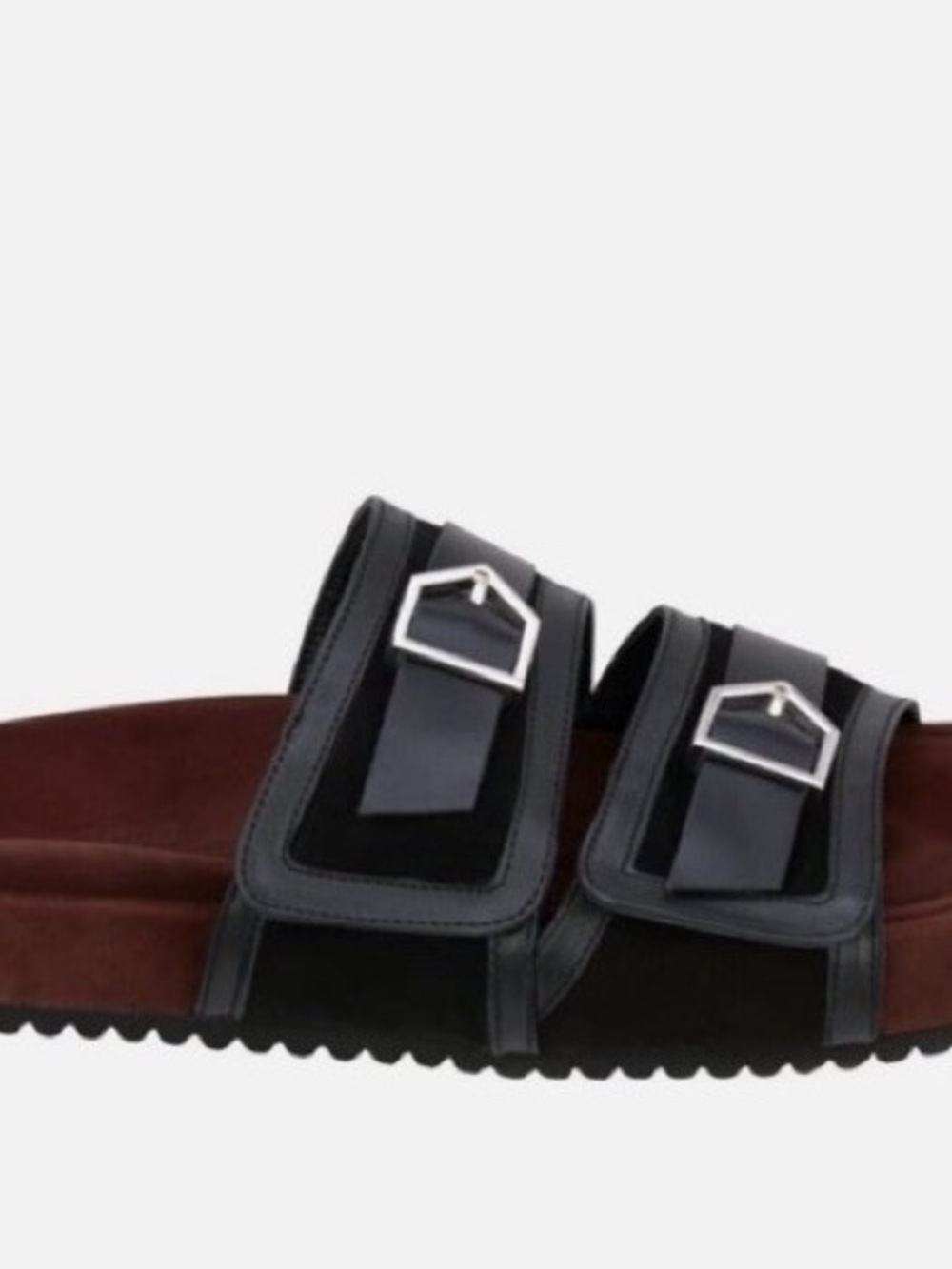 ZARA SRPLS Black Leather sandals slip on chunky slides